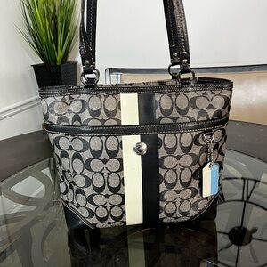 Coach Chelsea Heritage Stripe Tote Bag Purse 14477 Black